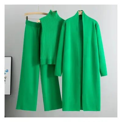 (green, one size) Spring Autumn Piece Women Cardigan Tracksuits Fashion Knitted Pant Set Ladies 