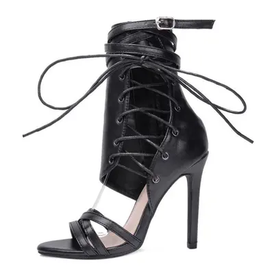 (black, 38) New Large Size High-heeled Strap Buckle Sandals Boots Roman Fashion Sexy Female Boot