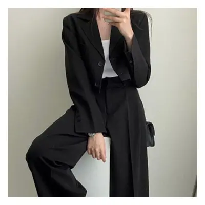 (black, XXL) Two Piece Sets Women Outifits Fall Office Lady Pants Korean Blazer Suits Long Sleev