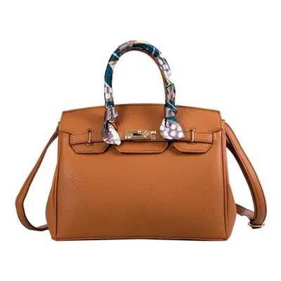 (orange, 30cm*15cm*24cm) Lock Handbag Fashion Lychee Pattern Single Shoulder Diagonal Platinum