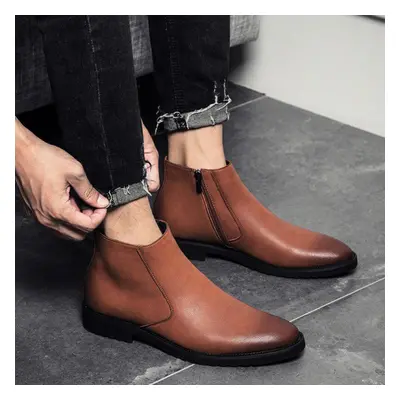 (brown, 44) Spring Autumn Fashion Chelsea Boots Men Soft Ankle Boots British Style Mens Boots Br