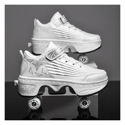 (white, 43) Skatesroller Shoes Deformation Parkour Shoes Four Wheels Running Shoes Roller Skates