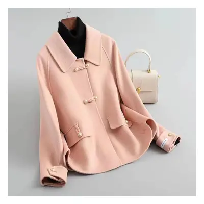 (pink, XL) Short Double-sided Plush Woolen Coat, Loose Fit And Trendy Jacket For Petite Women In