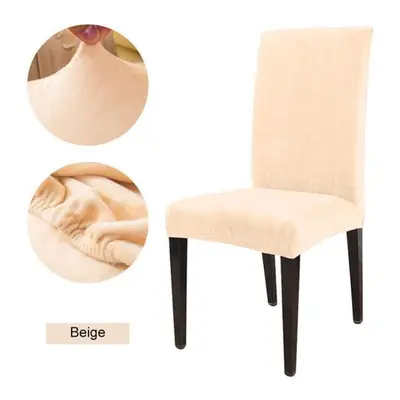 (beige, 6PCS) Nordic Style Flannel Elastic Anti -dirty Chair Cover Spandex For Hotel Home Party 