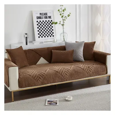 (dark coffee, 90x210cm 1pcs) Thicken Plush Sofa Cover Universal Sofas Towel Anti-slip Combinatio