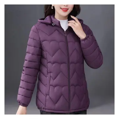 (purple, 2XL) Plus-size Autumn Winter Solid Color Hoodie Fashion Women Warm Zipper Coat Loose Ca