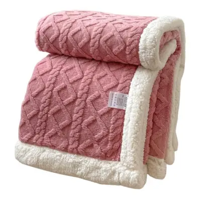 (pink, 1.5x2m) Winter Thickened Blanket Double-sided Fluff Plush Double-layer 3D Jacquard Solid 