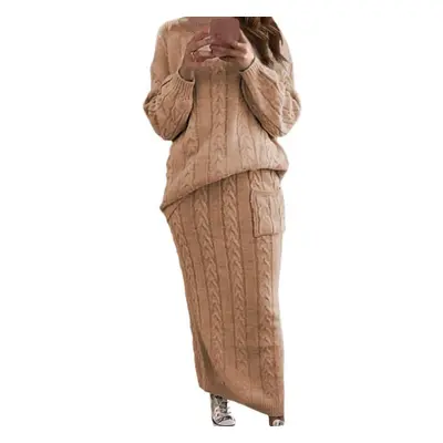 (khaki, S) Women&apos;s Long Skirt Warm Winter Sleeves Autumn Pullover Floral Stitch Sweater Sui