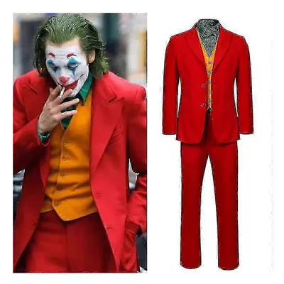 (XXL, With wig) Movie Joker Cosplay Costume Arthur Fleck Full Set Halloween Fancy Dress Carnival