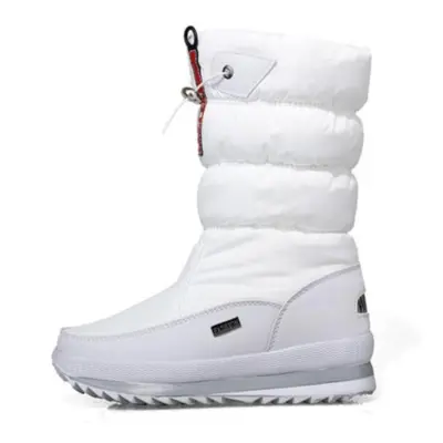 (white, 42) White Women Boots Winter Shoes Warm Plush Mid-calf Boots Waterproof Rubber Non-slip 