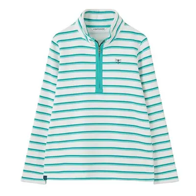 (14, Soft Teal Stripe) LightHouse Womens Shore Sweatshirt - Ladies Warm Half Zip Cotton Top