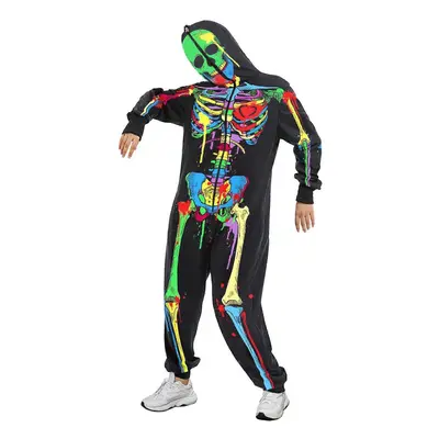 (L, Style 6) Halloween Skeleton Costume for Men Women,Front and Back Print with Zip Up Mask