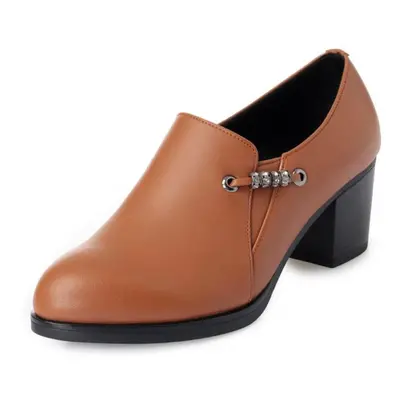 (brown, 37) Genuine Leather Women Office Shoes High-heeled Sexy Women Dress Shoe Big Size Women 