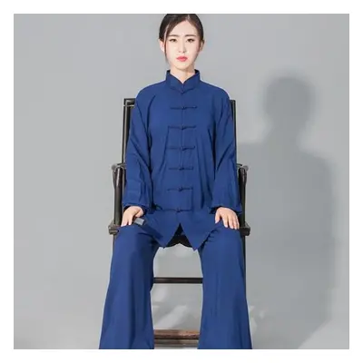 (blue, L) Women&apos;s Men&apos;s Soft Cotton Line Tai Chi Suit Kung Fu Wushu Martial Arts Unifo