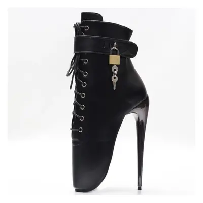 (matte black, 39) 18cm Super High Heel Pointed-toe Lockable Strap Sexy Ballet Ankle Boots