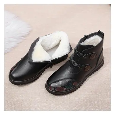 (black, 39) Winter Genuine Leather Fashion Winter Women Ankle Boots Warm Wool Female Snow Boots 