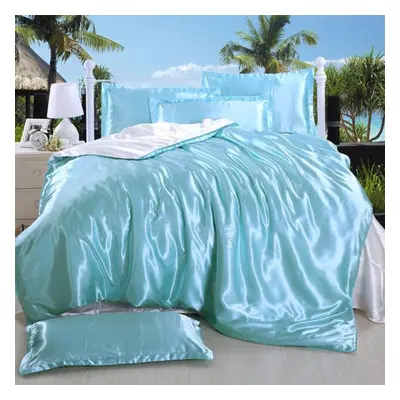 (blue, x 2.4(4 pcsï¼) Solid Color Bedclothes Black Silk Bedding Home Textile Bedclothes