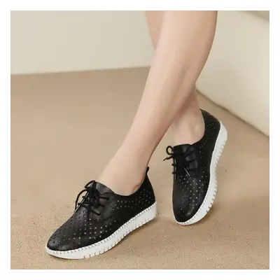 (black, 36) Summer Sneaker Women Platform Shoes Female Genuine Leather Walking Flat Sandals For 