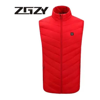 (red, 8XL) Heating Areas Smart Heated Vest Jacket Usb Men Winter Electrical Heated Sleevless Jac