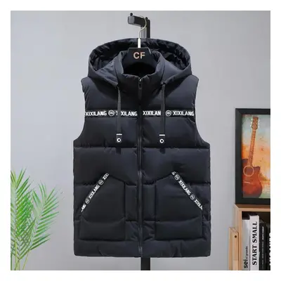 (black, 8XL) S-8xl Plus Size Men Sleeveless Jacket Winter New Casual Hooded Cotton Padded Sleeve