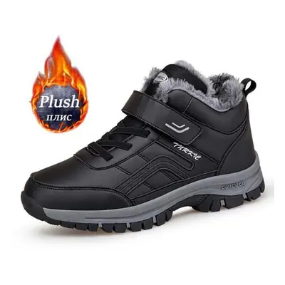 (black, 40) Warm Snow Boots Men Casual Work Shoes Leather Or Suede High-top Non-slip Ankle Boots