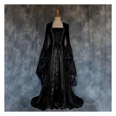 (black, L) Dress For Women Halloween Costumes Pirate Dress Adjustable Lace Irish Retro Gown Long