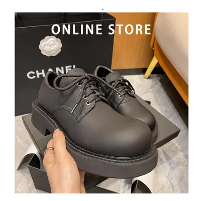 (black, 37) Spring Couple Big-toe Derby Shoes, Platform Soles, Lace-up Small Leather Shoes, Roun