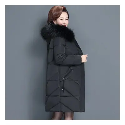 (black, XL) Women&apos;s Mid-length Cotton-padded Jacket Large Size Autumn And Winter Jacket Loo