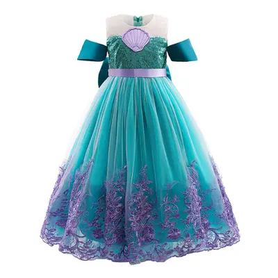 (6-7 Years) Kids Girls Little Mermaid Ariel Prom Tulle Princess Dress Cosplay Costume Party Ball