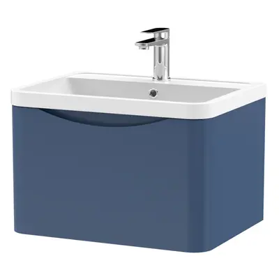 Wall Hung Drawer Vanity Basin Unit with Polymarble Basin, 600mm - Satin Blue