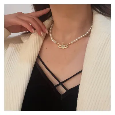 (Gold) Vivienne Westwood Necklace Mini Bas Relief Pearl