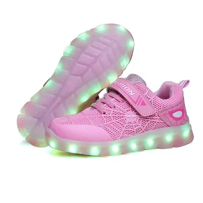 (Pink, 2) Boys Girls Led Light Up Sneaker For Kids Spiderman Trainers Xmas Gift Shoes Size