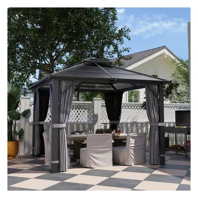 Outsunny 3x3(m) Hardtop Gazebo with Polycarbonate Roof & Sides, Grey