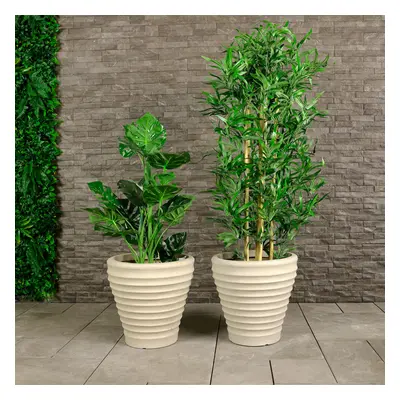 CHARLES BENTLEY Pair of Moroccan, Round, Stone, Planters, Plastic, Plant Pots, Small, Outdoor, G