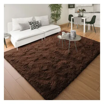 (200cm x 290cm (6ft 8" x 9ft 7"), Coffee/Brown) Anti Slip Shaggy Rug For Living Room Runner Carp