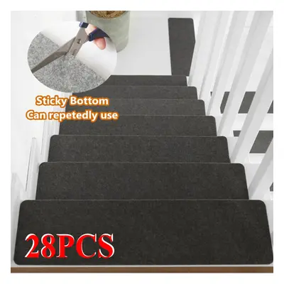 (28Pcs/Set Dark Grey) Self-Adhesive Carpets Stair Treads Non-Slip Mats