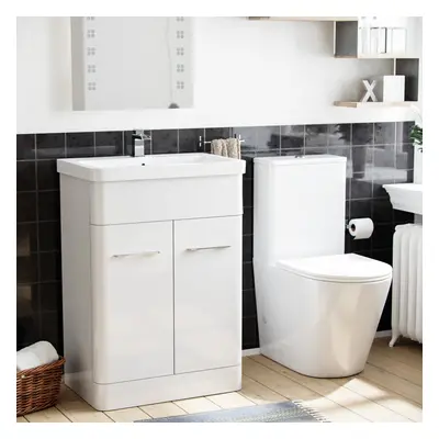 Nes Home 600mm Basin Vanity Unit & Rimless Close Coupled Toilet White