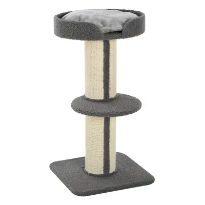 PawHut 2-Tier Cat Kitten Resting Tree w/ Top Basket Cushion Sisal Post Grey