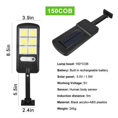 (150COB) Outdoor Solar Street Wall Light PIR Sensor Motion LED COB Lamp Remote Control