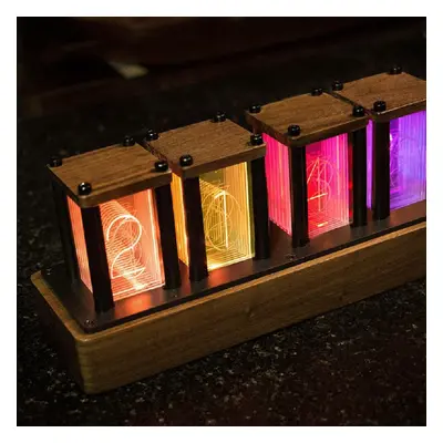 LED RGB Pseudo Glow Tube Digital Clock Nordic Style Desktop Assembly Walnut Decoration