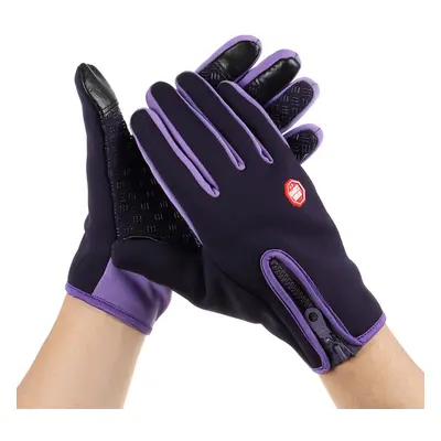 (purple, XL) Winter Bike Gloves Thermal Touch Screen Windproof Work Gloves Outdoor Cycling