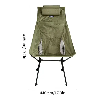 (Army Green) Portable High Back Folding Camping Chair Pillow Waterproof Outdoor Collapsible Moon