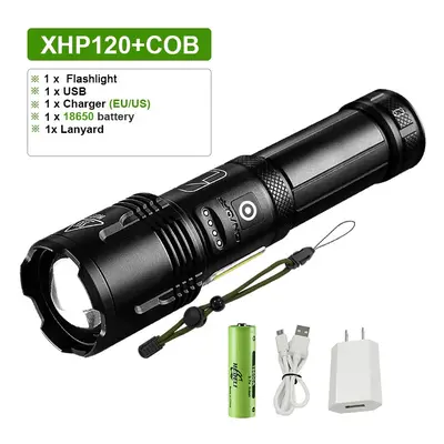 (C-XHP120-18650) Powerful Led Flashlight XHP90 High Power Torch light Rechargeable Tactical flas