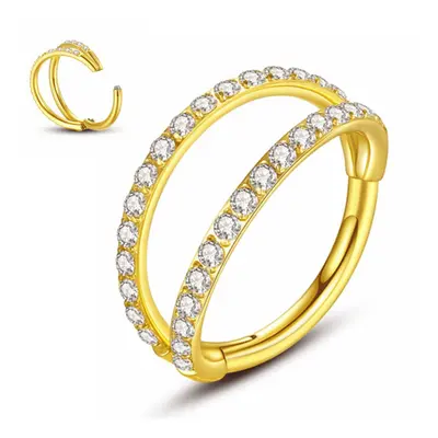 Yrogcu 16G Gold 8mm Hinged Nose Ring Hoop Double Open Ring Diamonds Se