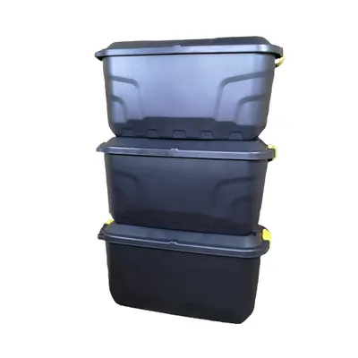 3 x 75L Heavy Duty Trunks on Wheels Sturdy, Lockable, Stackable and Nestable Design Storage Ches