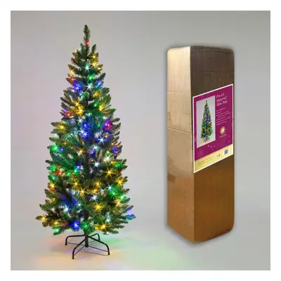 7FT/2.1M Pre Lit Slim Pine Green Tree Christmas,680 Pencil Point Tips,250 Multicolour LEDs