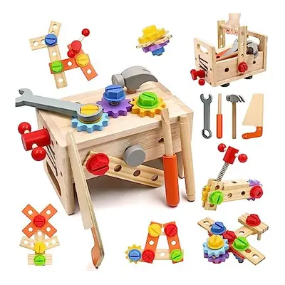 AiTuiTui Wooden Kids Tool Set Boys Girls Toys Age 3 4, Pcs Montessori Wooden Tool with Bench Toy