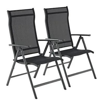 Set of Folding Garden Chairs Outdoor Chairs with Durable Aluminium Structure 8Angle Reclining Ba