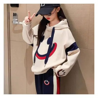 (as the picture, 140cm) Girls 5-16y Autumn Winter Spring 2pcs Casual Cotton Hoodie+pants Sports 