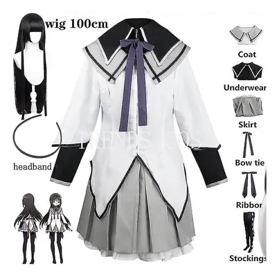 (costume wig, M) Anime Magical Girl Puella Magi Madoka Magica Homura Akemi Cosplay Costume Fight